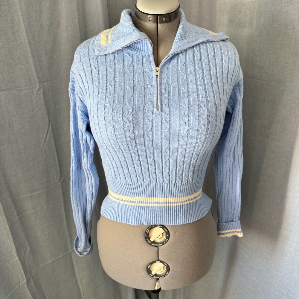 Madden Girl Sky Blue Cable Knit Turtleneck Sweater